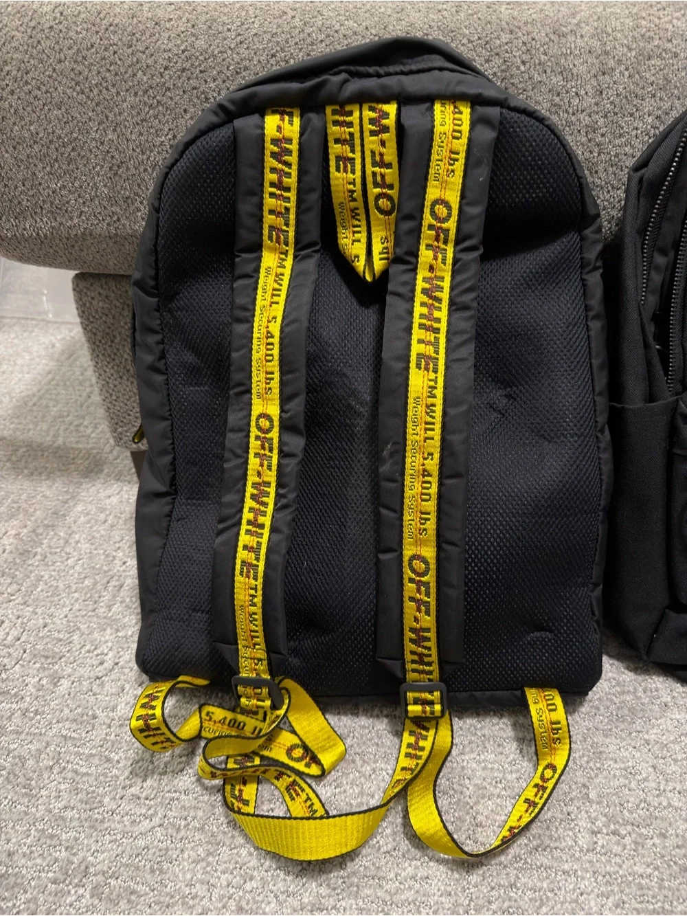 Off-White Black Backpack with White Arrow Graphic